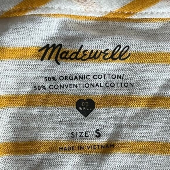 Madewell Gold and Cream Horizontal Stripe V Neck Tee Shirt Size S Style K7954 - Picture 4 of 8